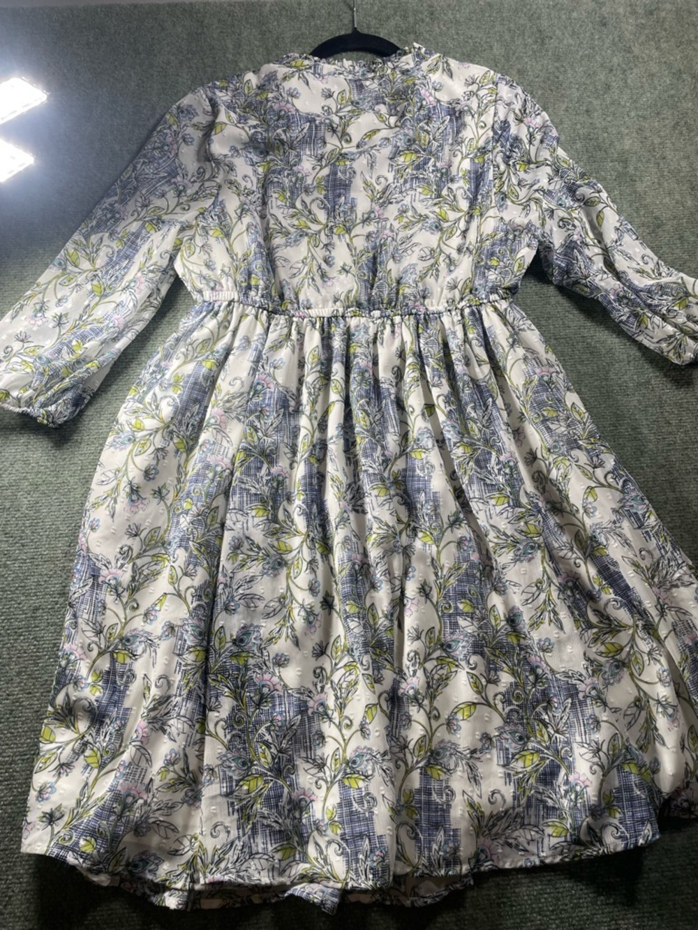 torrid White Floral Print Long Sleeve Dress with Blue and Green Accents sz 00 - Picture 8 of 8